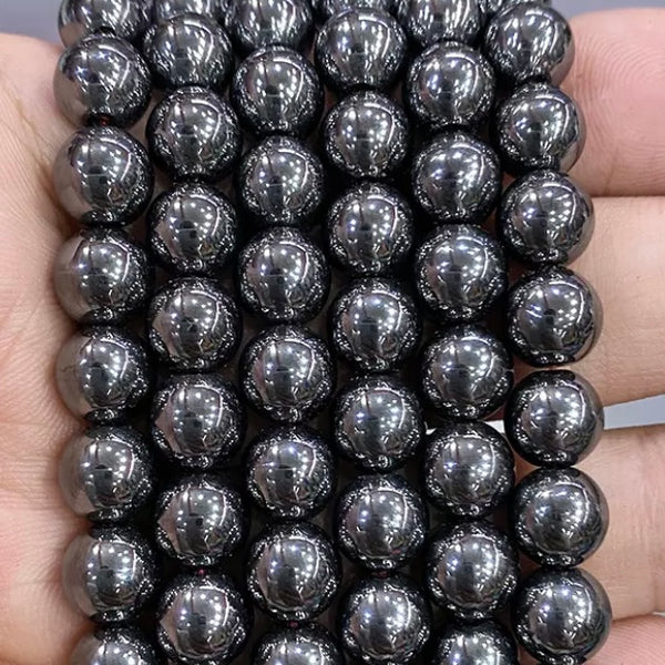 Black Hematite Smooth Round Beads - Full Strand - 4/6/8/10/12mm
