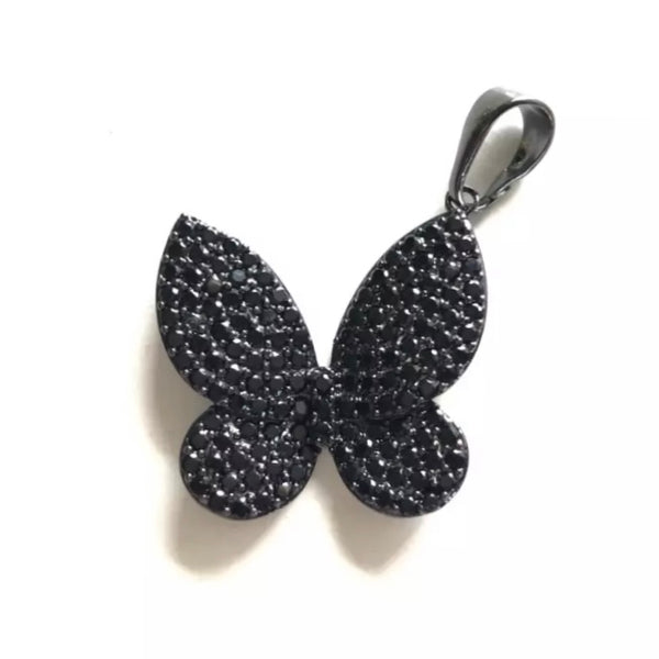 Cubic Zirconia Micro Pave Butterfly Pendant/Charm - Silver, Gold, Rose Gold, Black Finishes - 23mm Butterfly Charm