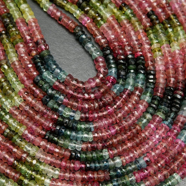 AAA Genuine Tourmaline - Micro faceted Rondelle Beads - Multicolor 14" Strand - 5x3mm Beads