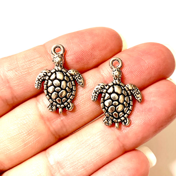 Silver Sea Turtle Charms - Antique Silver - Small Turtle Charms - Choose Quantity