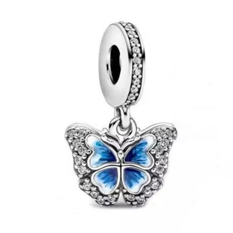925 Sterling Silver - Blue Butterfly Dangle Charm - Fits Pandora Charm Bracelets