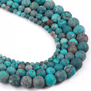Natural American Turquoise Matte Round Beads AAA - One Full 15" Strand - 4/6/8/10mm