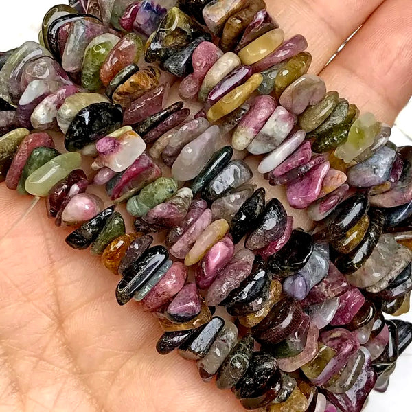 Tourmaline Chip Beads - Irregular, Colorful - Size 10mm - 15.5" Strand - Approx. 128 Beads