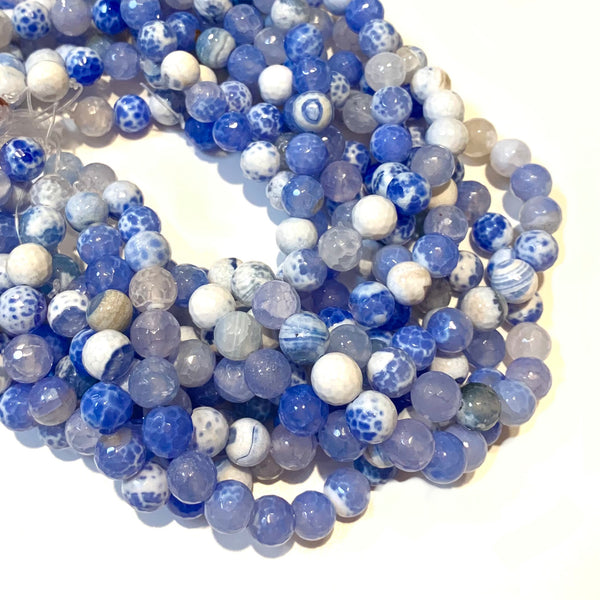 Cornflower Blue Faceted Agate Beads - Natural Agate Round 10mm Beads - Full 15" Strand Approx. 38 beads