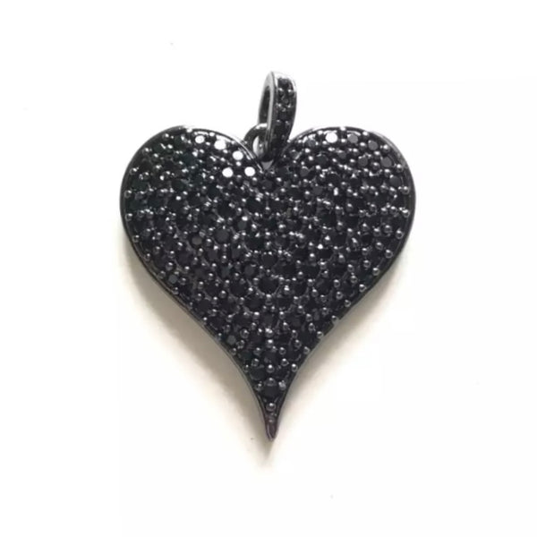 Cubic Zirconia Micro Pave Heart Pendant/Charm - Silver, Gold, Rose Gold, Black Finishes - 25mm Heart Charm