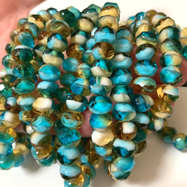 Czech Beads - Tropical Bliss Picasso Fire Polished Rondelle Beads 6x9mm - Full strand, 25 beads