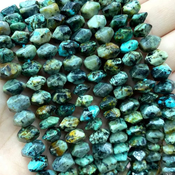 100% Natural African Turquoise Irregular Faceted Stone Beads - One Full 7" Strand Approx. 22-25 pieces - Size 8-11mm