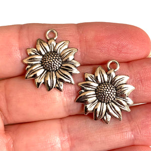 Sunflower Charms - Antique Silver - Beautiful Detail