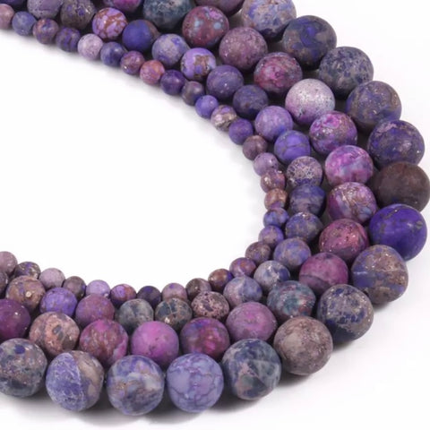 Natural American Turquoise Matte Purple Round Beads - One Full 15" Strand - 4/6/8/10mm