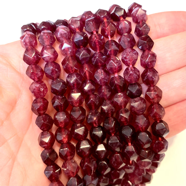 Wine Red Chalcedony Star Cut Beads - Size 8mm - One Full 14" Strand - Approx. 50 pieces