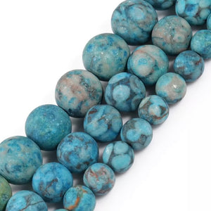 Natural American Turquoise Matte Round Beads - One Full 15" Strand - 6/8/10mm