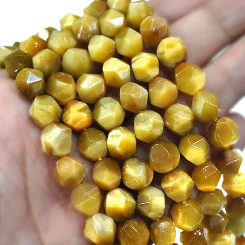 Diamond Faceted Tiger Eye Natural Stone Beads - Golden - Size 6/8/10mm - One Full 15" Strand