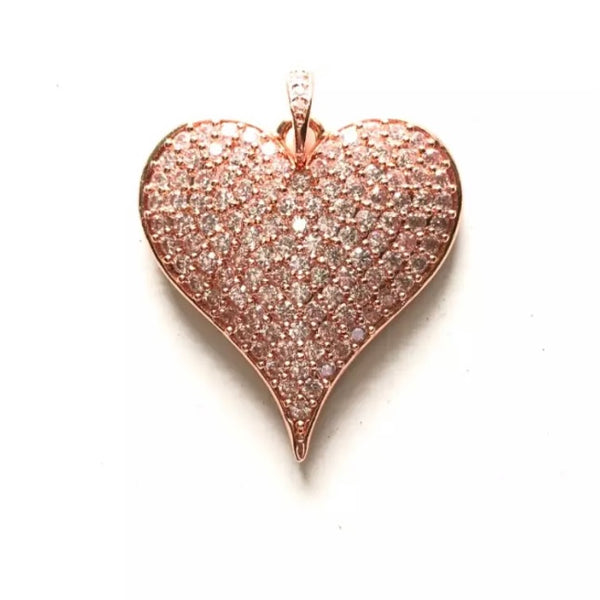 Cubic Zirconia Micro Pave Heart Pendant/Charm - Silver, Gold, Rose Gold, Black Finishes - 25mm Heart Charm