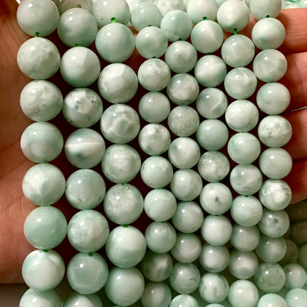 Genuine Green Angelite Beads - 4/6/8/10/12mm - Semi Precious Stone Beads- One Full 15" Strand