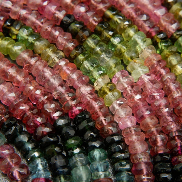 AAA Genuine Tourmaline - Micro faceted Rondelle Beads - Multicolor 14" Strand - 5x3mm Beads