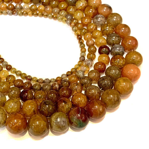 Yellow Dragon Agate Beads - Natural Stone Tiger Eye Agate Round Beads  -  Sizes 4/6/8/10/12mm