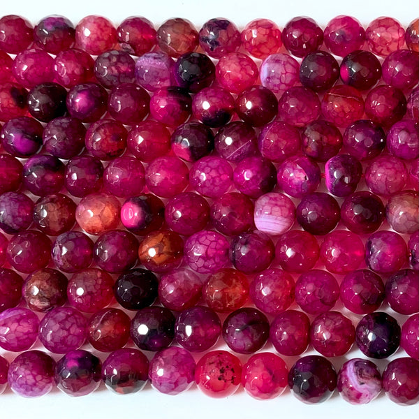 Faceted Agate Camellia Beads - Natural Agate Round 10mm Beads - Full 15" Strand Approx. 38 beads