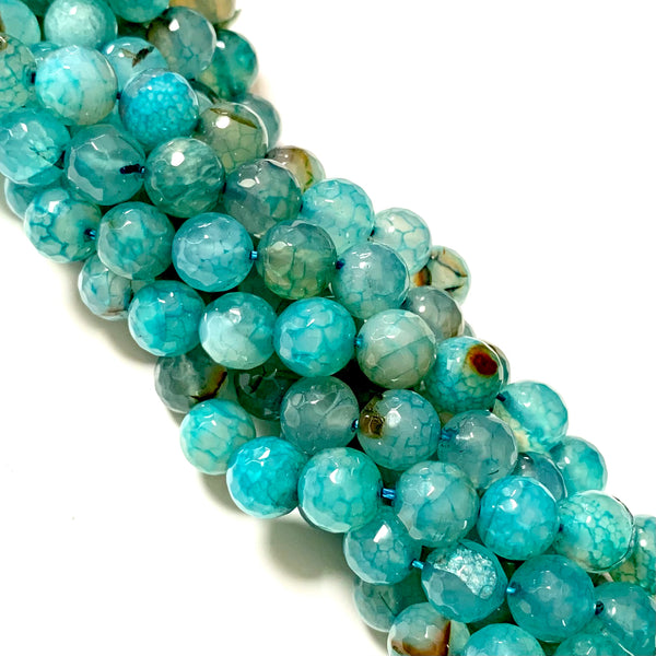 Faceted Blue Dream Dragon Veins Agate Beads - Natural Agate Round 10mm Beads
