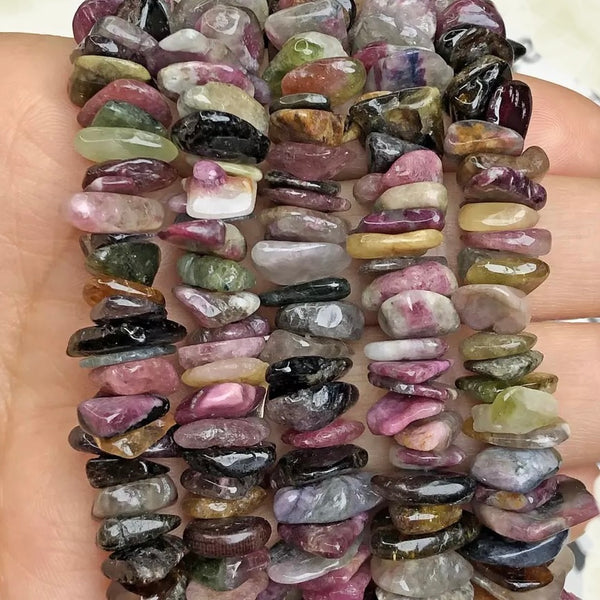 Tourmaline Chip Beads - Irregular, Colorful - Size 10mm - 15.5" Strand - Approx. 128 Beads