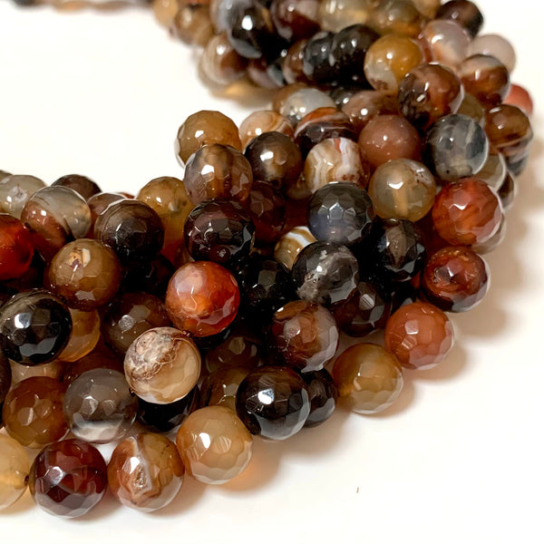 Faceted Agate "Mixed Browns" Beads - Natural Agate Round 10mm Beads - Full 15" Strand Approx. 38 beads
