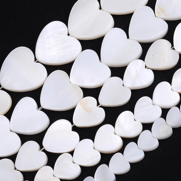 6/8/10mm Mother of Pearl Heart Beads - One Full 15" Strand
