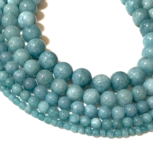 Aquamarine Blue Agate Beads - Natural Stone Tiger Eye Agate Round Beads  -  Sizes 4/6/8/10/12mm