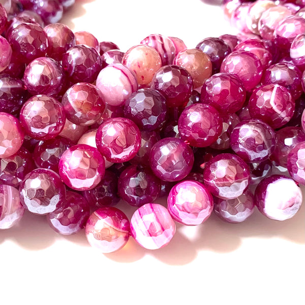 Faceted Agate "Old Rose" Beads - Pearl Luster - Natural Agate Round 10mm Beads - Full 15" Strand Approx. 38 beads