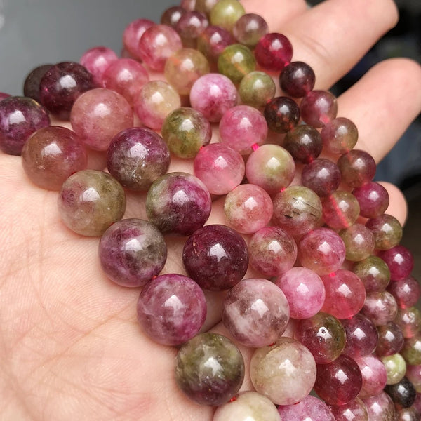 Watermelon Tourmaline Beads - Natural Stone Round Beads - 15" Strand - 6/8/10mm