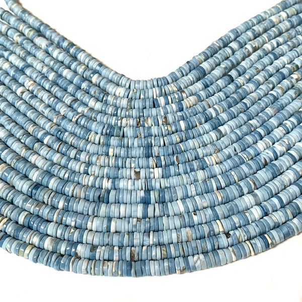 Genuine Blue Opal Heishi Beads - Natural Shaded Blue Opal Tyre Beads - Size 5-7mm - One Full 15.5" Strand - Approx. 200 Beads