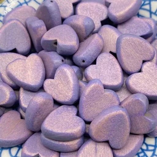 10 Wood Heart Beads - 15mm - Flat Heart Wood Beads - 7 colors available