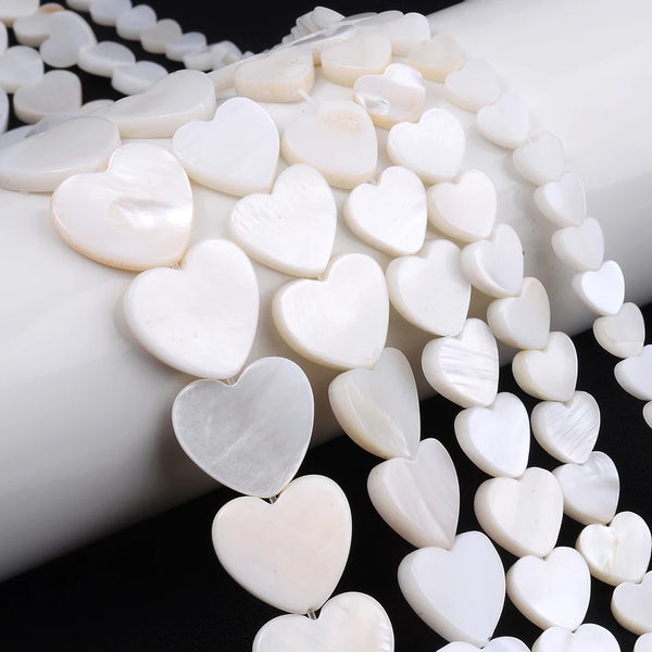 6/8/10mm Mother of Pearl Heart Beads - One Full 15" Strand