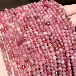 AA 4mm Pink Tourmaline Faceted Beads - Full 15" Strand Approx. 92 Beads