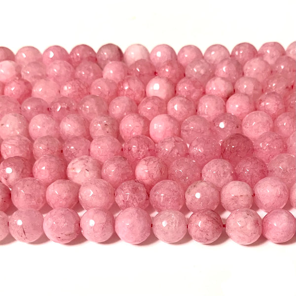 Faceted "Pearl Pink" Jade Beads - Natural Jade Round 10mm Beads - Full 15" Strand Approx. 38 beads