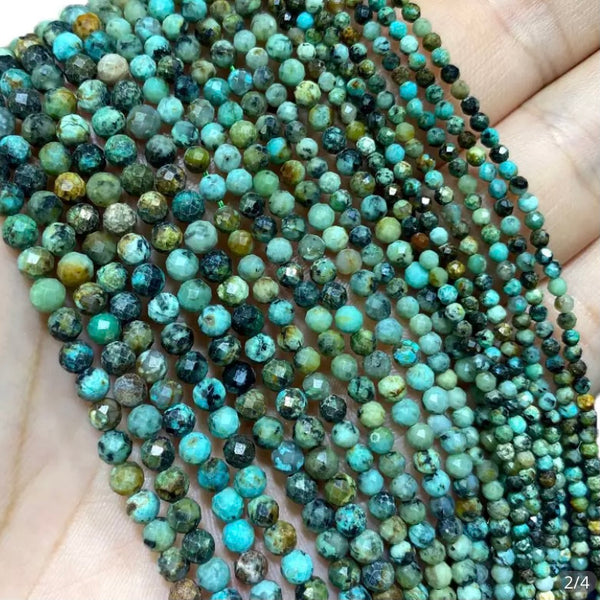 100% Natural African Turquoise Faceted Round Beads - One Full 15" Strand Approx. 93 beads - Size 4mm