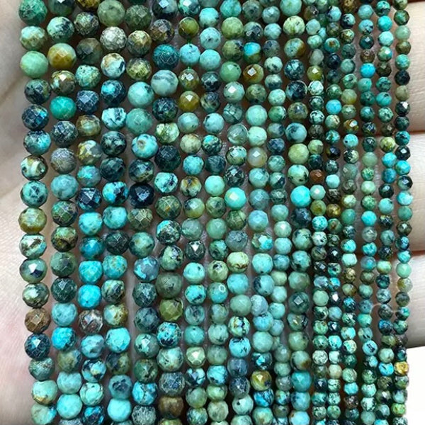 100% Natural African Turquoise Faceted Round Beads - One Full 15" Strand Approx. 93 beads - Size 4mm