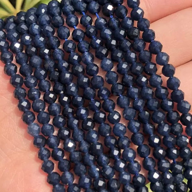 AA Sapphire Natural Stone Faceted Round Beads - 2/3/4mm - One Full Strand