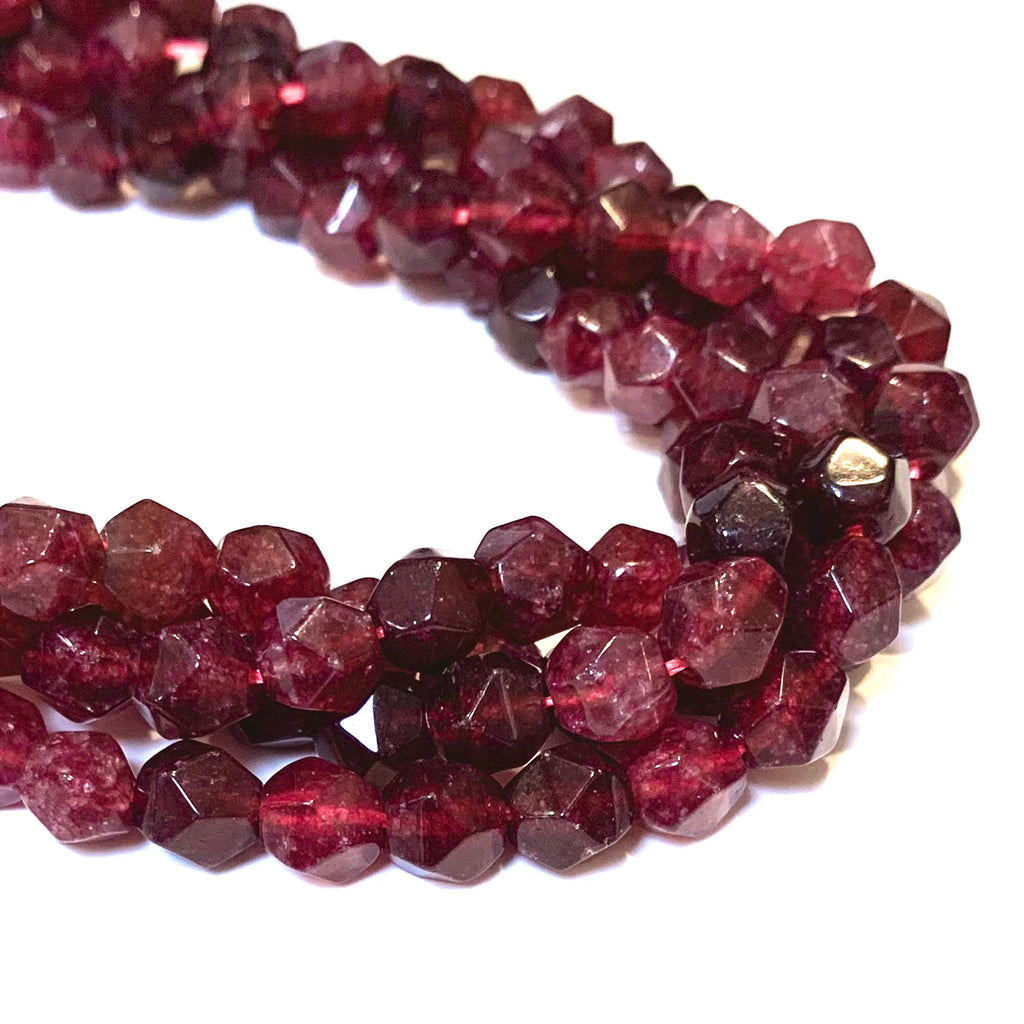 Round Faceted Glass Beads Wine Red 8 MM