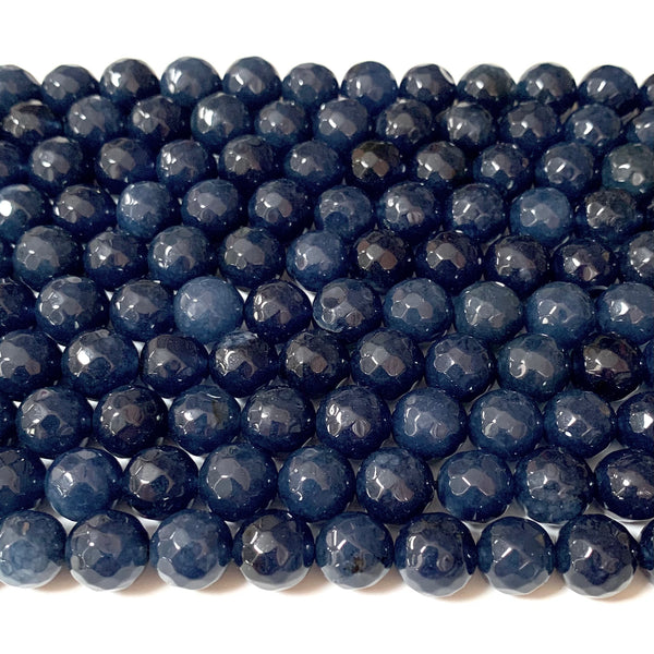Faceted "Prussian Blue" Jade Beads - Natural Jade Round 8mm Beads - Full Strand Approx. 46 beads