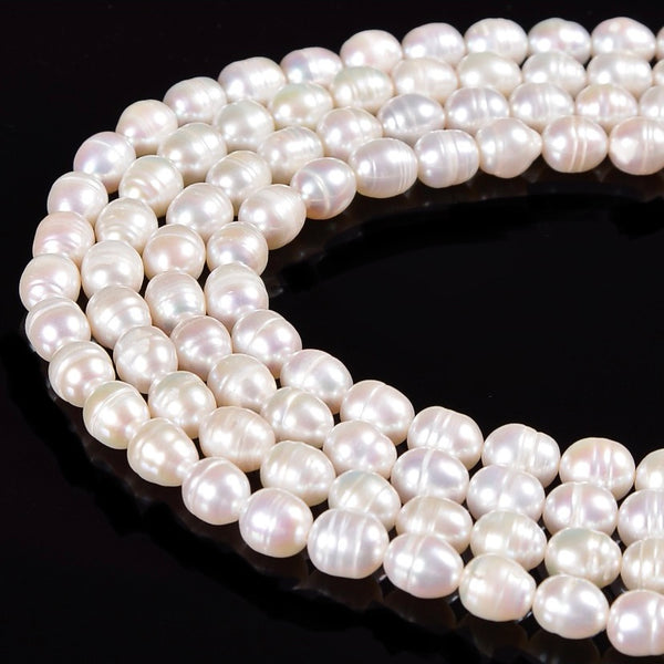 AA Cultured Freshwater Pearl Rice Beads - Size 6-7mm x 5-6mm Beads - Full 15" Strand Approx. 52 beads