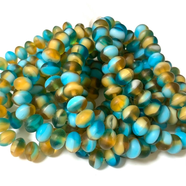 Czech Beads - Tropical Bliss Picasso Matte Rondelle Beads 6x9mm - Full strand, 25 beads