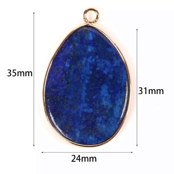 Rose Quartz and Lapis Lazuli Pendants/Charms - Natural Stone, Flat, Water Drop Pendant/Charm - Gold Bezel