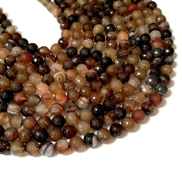 Faceted Agate "Mixed Browns" Beads - Natural Agate Round 10mm Beads - Full 15" Strand Approx. 38 beads