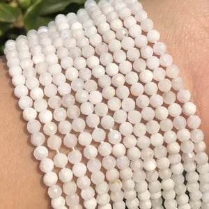 AA White Moonstone Faceted Round Beads - 4mm - One Full 15" Strand - Approx. 92 Beads