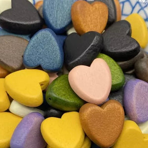 10 Wood Heart Beads - 15mm - Flat Heart Wood Beads - 7 colors