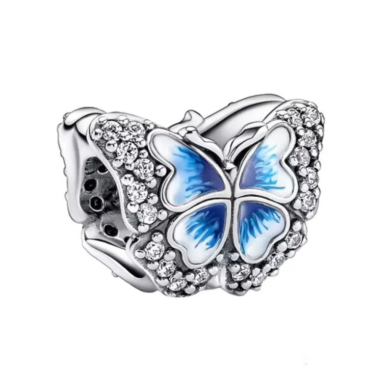 925 Sterling Silver - Blue Butterfly Sparkling Charm - Fits Pandora Charm Bracelets