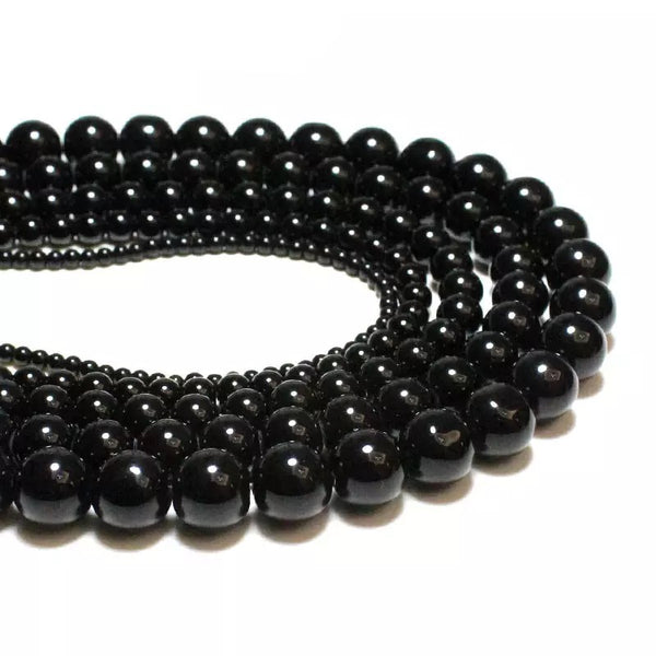 AAA Grade Natural Black Onyx High Quality Round Beads - Full 15" Strand - Size 4/6/8/10/12/14mm