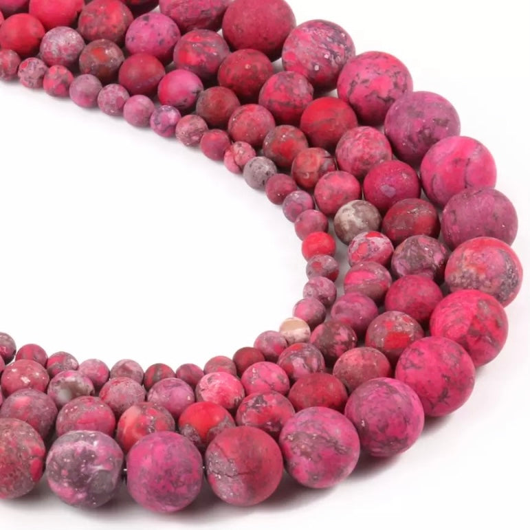 Natural American Turquoise Matte Red Round Beads - One Full 15" Strand - 4/6/8/10mm