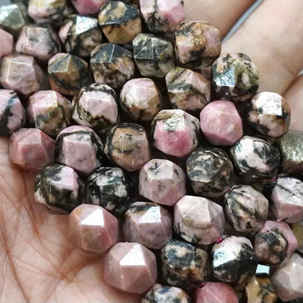 Black Lace Rhodonite Star Cut Beads - Size 8mm - One Full 15" Strand - Approx. 47 pieces