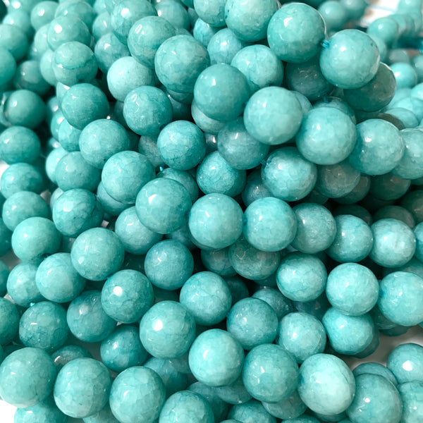 Faceted "Pale Turquoise" Jade Beads - Natural Jade Round in 8/10mm Beads - Full 15" Strand
