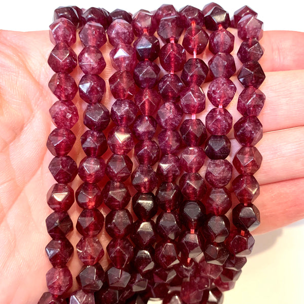 Wine Red Chalcedony Star Cut Beads - Size 8mm - One Full 14" Strand - Approx. 50 pieces